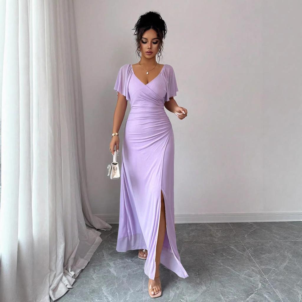 2026 Cross-border Europe, America, Amazon's New V-neck Cross-waist Fishtail Skirt, Flying Sleeve Pleated Temperament Hip Skirt