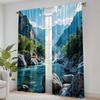 2pcs Blue Mountain Water Scenery Printed Door & Window Curtains U2013 Stylish Rod Pocket Window for Bedroom   Office   Living Room