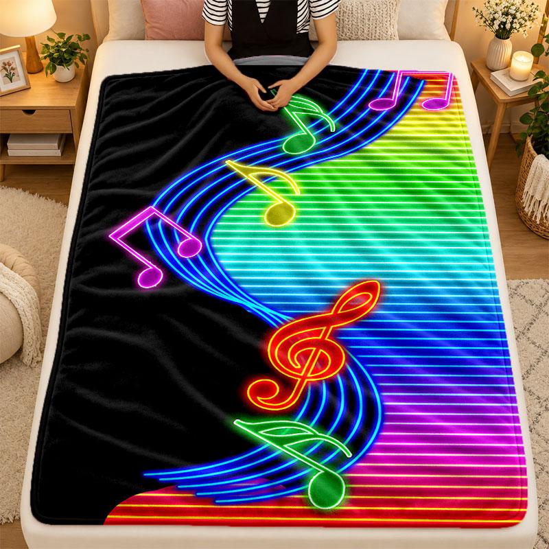 Flannel BlanketMusic Notes Warm Soft Throw Blanket for Indoor Sofa Bed Living Room Use