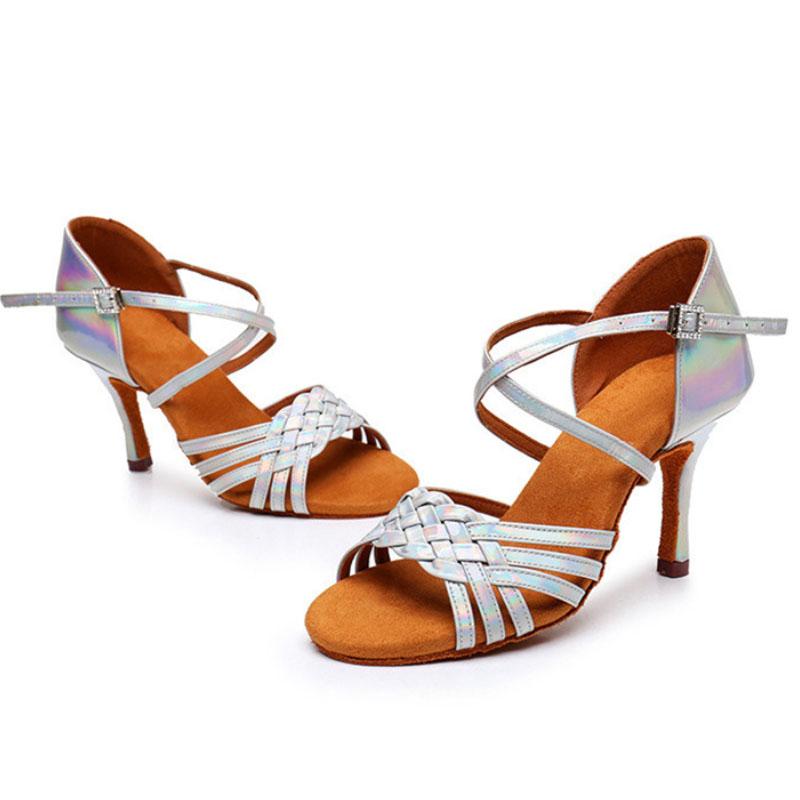 Women's Satin High Heels Dance Shoes Latin Tango Waltz Modern Anti Slip Dance Shoes Indoor Fur Sole Heeled 8CM