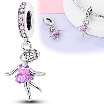 Pink Female Dancer Pendants Copper Original Beads Fit Original Charms Bracelet Beads Jewelry Gifts For Women