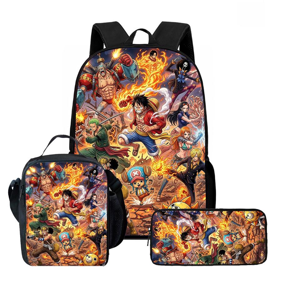15 Inch 3PCS One Piece School Backpack Set with Lunch Bag Pencil Case Durable Lightweight Unisex Daypack for Boys Girls Age 6-10