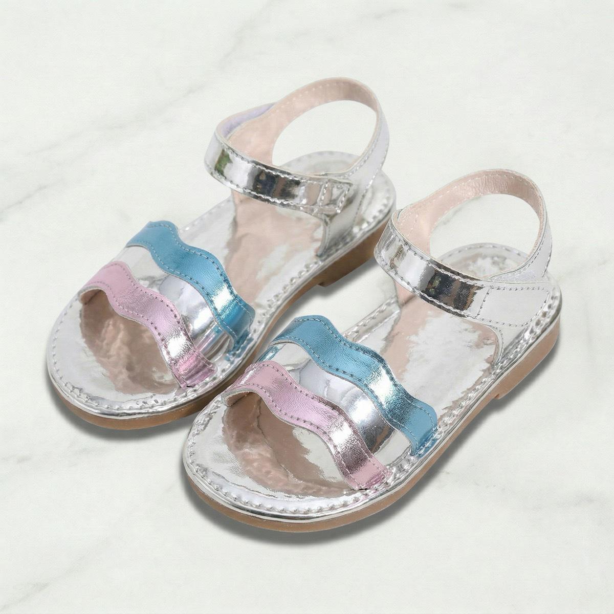Girls  Easy Velcro Soft Sole Non-Slip Silver Sandals, Korean Style 22