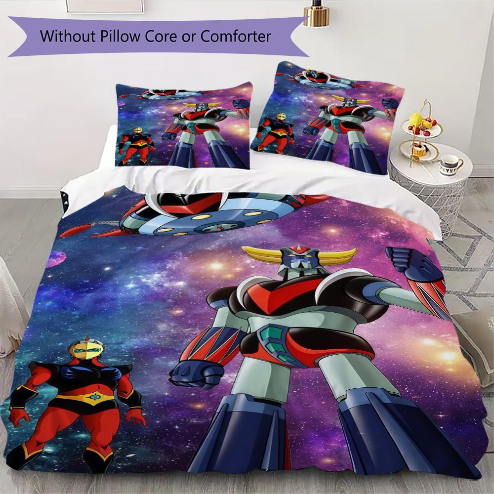 Grendizer Goldorak Pattern Bedding,Quilt Set Quilt Cover Pillowcase Home Birthday Gift(1 * duvet cover + 2 * pillowcase, without core)_lx