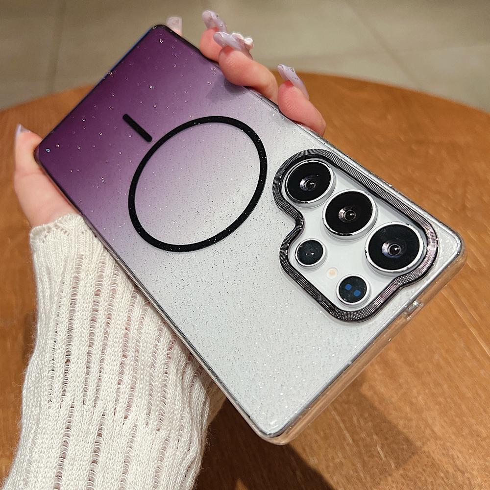 KEYSION Luxury Gradient Glitter Magnetic Phone Case for Samsung S22 S23 S25 Ultra S25+ Edge S24 FE Wireless Charging Shockproof Cover