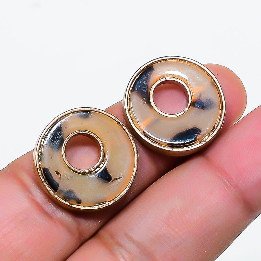 Natural Dendrite Opal Gemstone Brass Jewelry Earring 0.79  RE-374