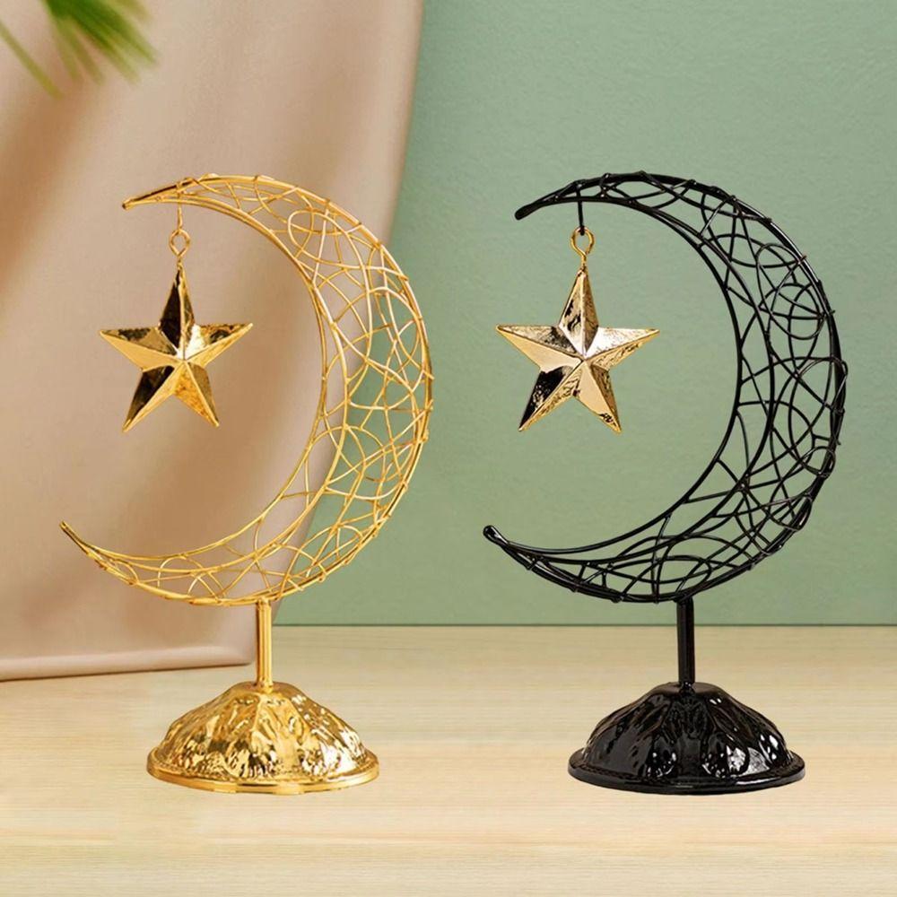 Iron Ramadan Display Figurine Hollow Design Festive Moon Decorations Living Room