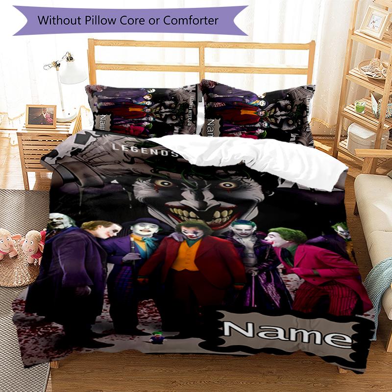 3pcs Custom Name Cartoon Joker Bedding Set Duvet Cover Closure Includes 1 Duvet Cover & 2 Pillowcases for All Seasons Bedroom Decor