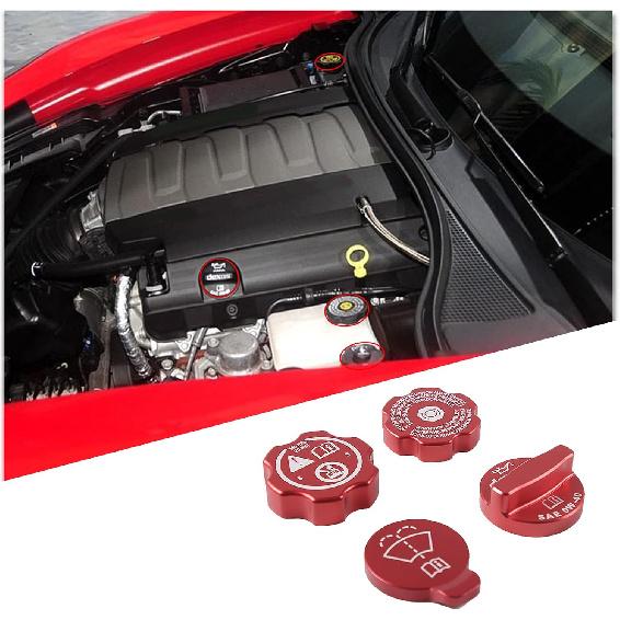 For Corvette C7 Engine Oil Cap Radiator Cap Windshield Washer Tank Cover Trim for Corvette C7 2014-2019 Aluminium Oil Filler Cap Coolant Cap Brake