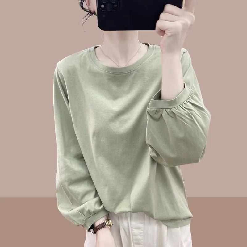 Women S Long Sleeve T Shirt Lantern Sleeve Loose Fit Casual Vintage Pleated Top
