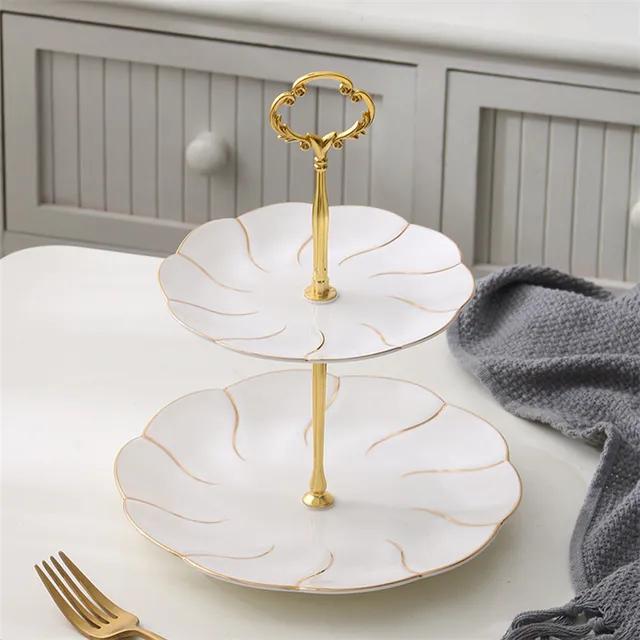 

Europe Gold Inlay Bone China Fruit Plates Snack Dishes Cake Plate Candy Dish Porcelain Tray Ceramic Tableware Decoration