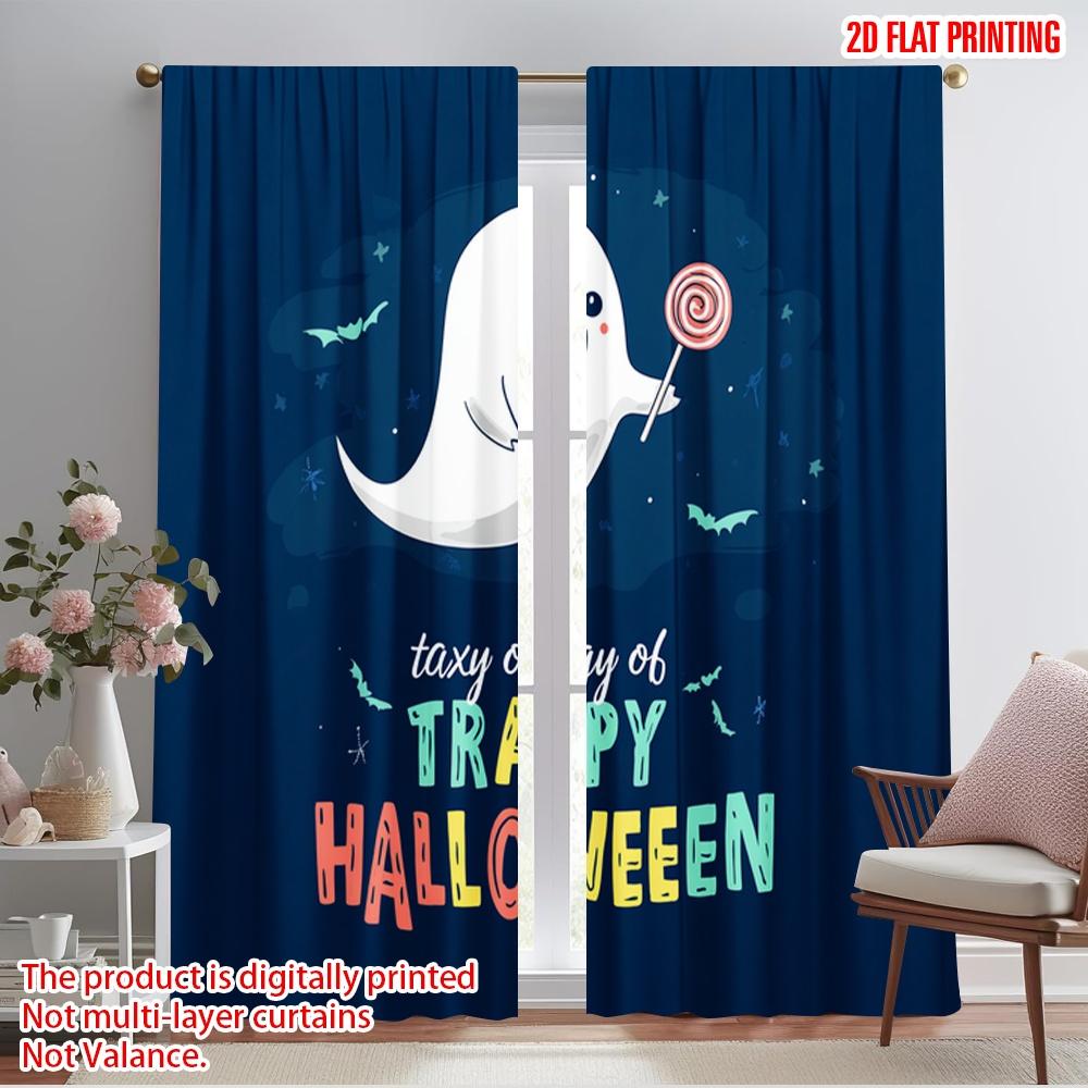 

2pcs,2D plane printing Creative Curtains halloween ghost (15) Polyester Fabric (without rod) Versatile All Perfect for Bedroom, 52.50×116.00 CM 2pcs