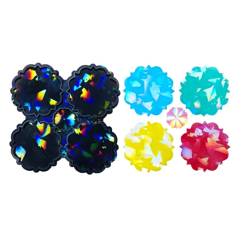 Crystal Coaster Mold 4-Cavity Flower Shaped Holographic Resin Molds Silicone Jewelry Making Epoxy Mould Decorative DIY
