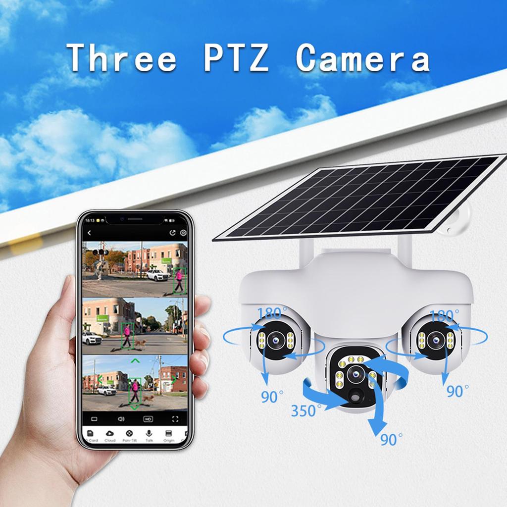 4G Triple-Lens Solar Camera with HD Night Vision & WiFi Connectivity