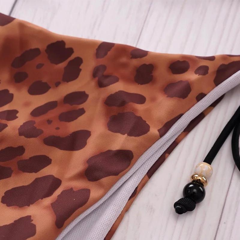 EDOLYNSA Sexy Leopard Print 3dílná sada bikin 2023 Summer Beach Wear Triangle Bikini Plavky S plážovou sukní Plavky Krycí A1554