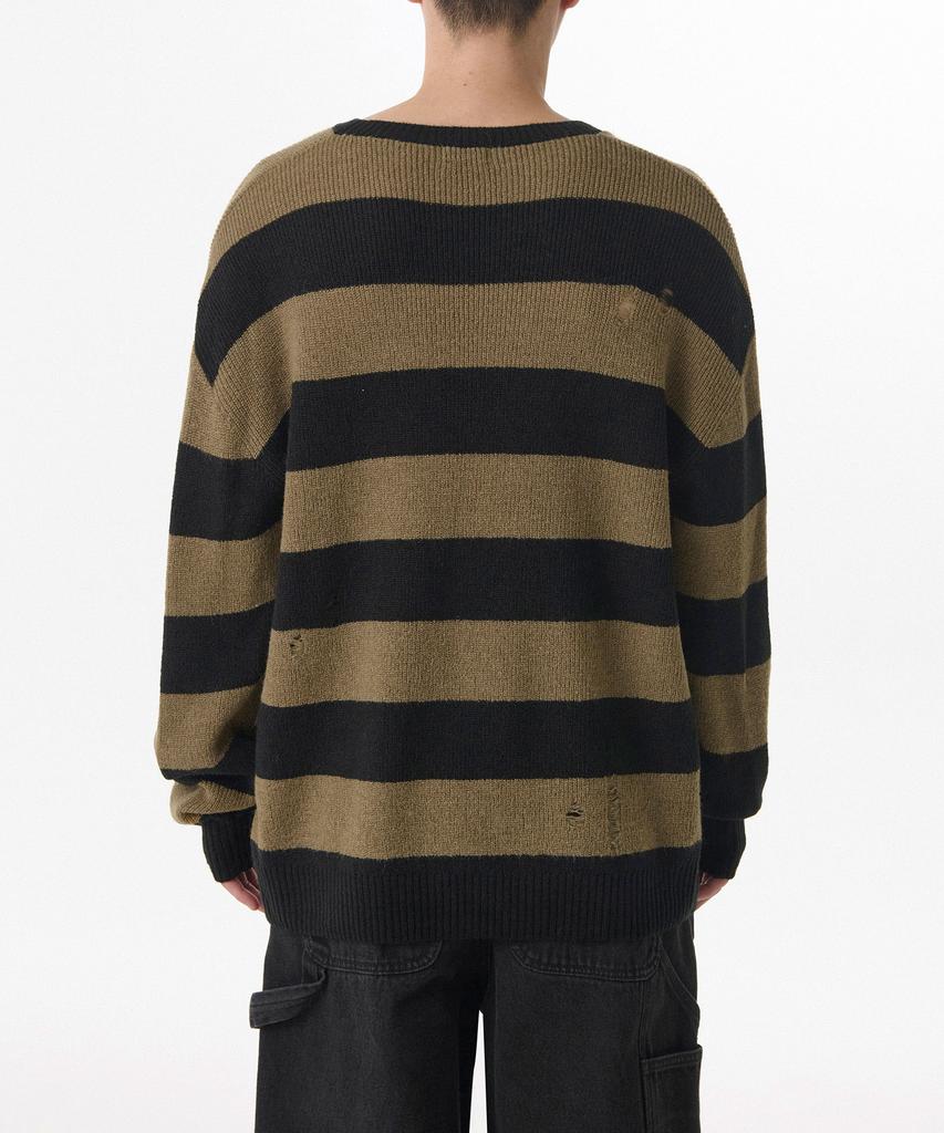 Musinsa Standard 90S Grunge Stripe Crew Neck Knit [Beige/Black]