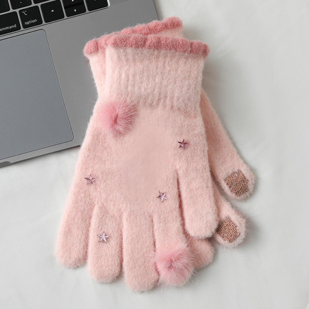 Touch-screen Warm Knitted Gloves Cold Protection Girls Winter Gloves Full Fingers Mittens  Cycling