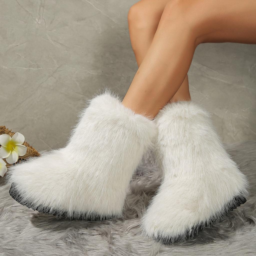 2025 New Europe and The United States in The Tube Hair Boots Foreign Trade Large Size Winter Warm Sleeve Snow Boots Women