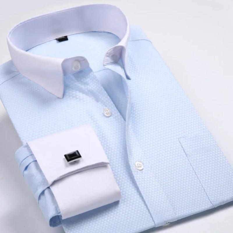 2026 New Men's Long Sleeve Shirt High Quality Tuxedo Standing Collar Wedding Dress Shirt Men's White French Cufflink Shirt