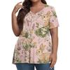 Women's Fashion Casual V-Neck Pullover Short Sleeve Large Size Easter Printed Top