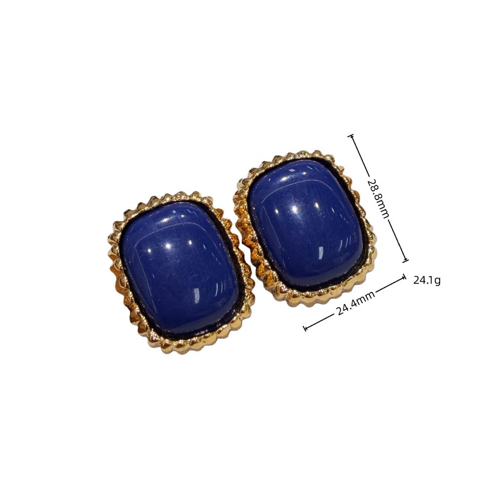 French Retro Large Square Resin Gemstone Unique Earrings Women'S 2026 High-End Sense Of Beautiful Stud Earrings