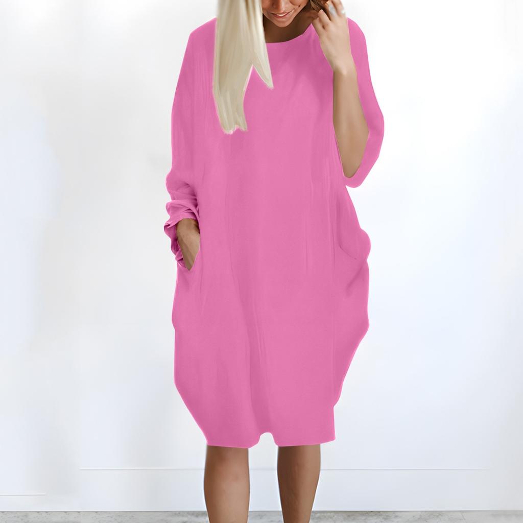 Women's Casual Baggy Pocket Long Sleeve Plus Size Long Sleeve Dress