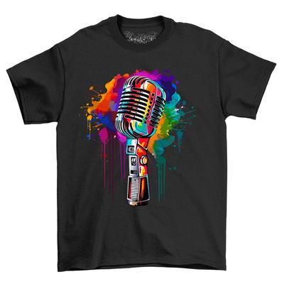 Camiseta Design Gotejamento de Tinta de Microfone de Música - Cante com Estilo! Camiseta engraçada, Unisex Pri