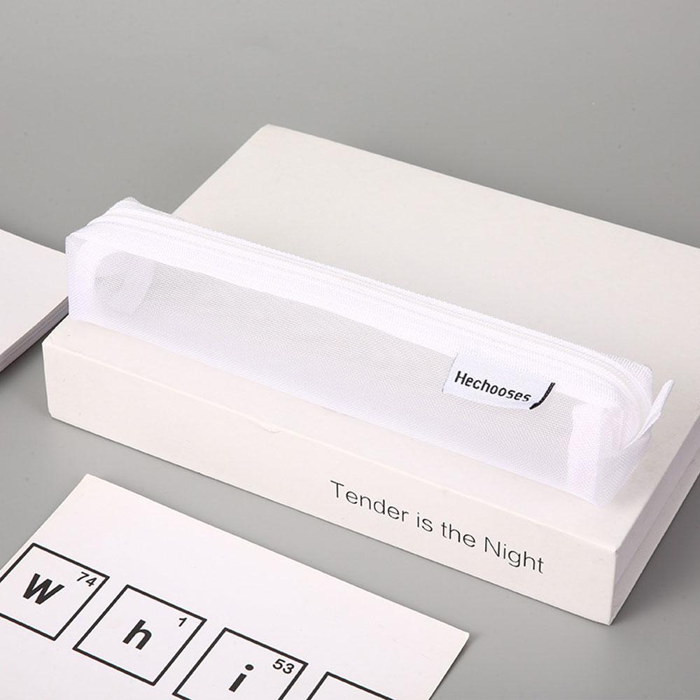 Jednoduchá průhledná síťovaná taška na tužky Přenosná taška na tužky pro studentské zkoušky Mini čtvercová taška na psací potřeby