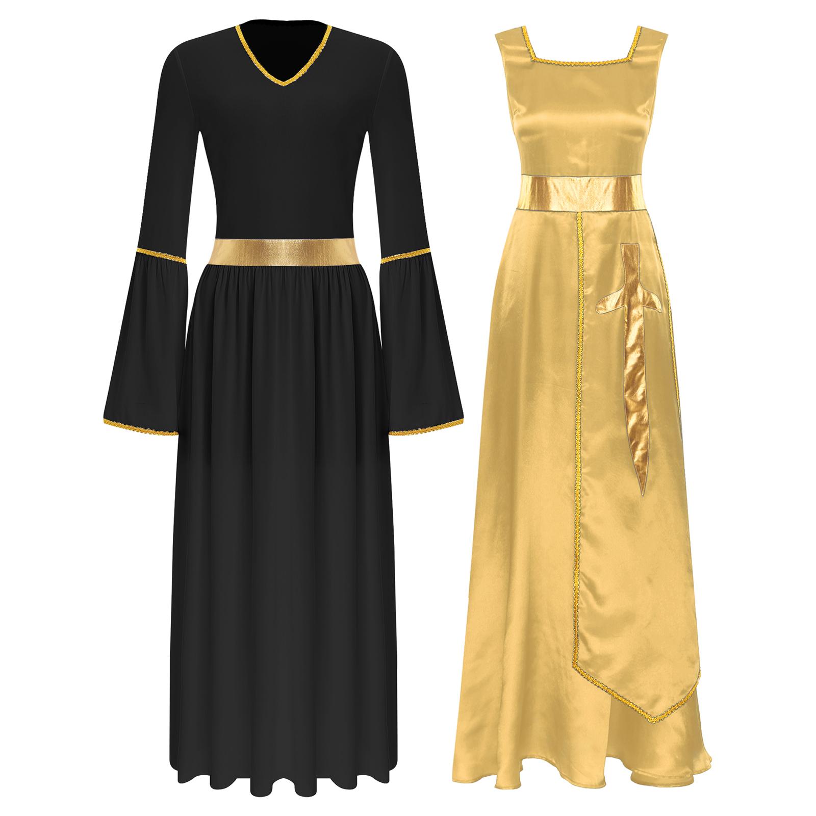 

Womens Church Worship Dress Square Neck Sleeveless Maxi Tunic Long Sleeve Liturgical Praise Dance Costume S