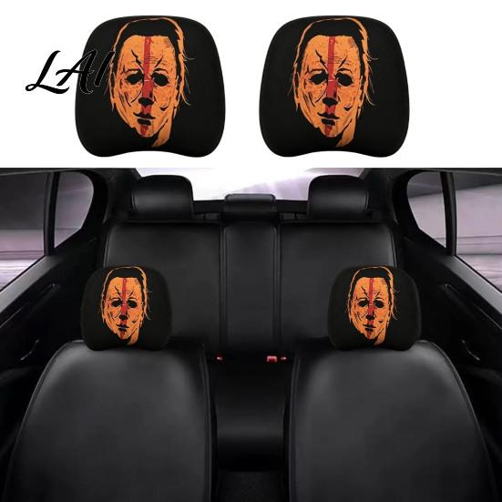 Soft Polyester Headrest Slipcovers 2Pcs Halloween Car Covers Creepy Ghost Face Seat Customized Auto Interior Styling Protector Breathable Decor for