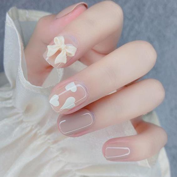 

Trendy Heart Bow White Short Nail Art Stickers Glue Type
