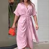 European & American Women's Fashion Print High Waist Short Sleeve Shirt Dress