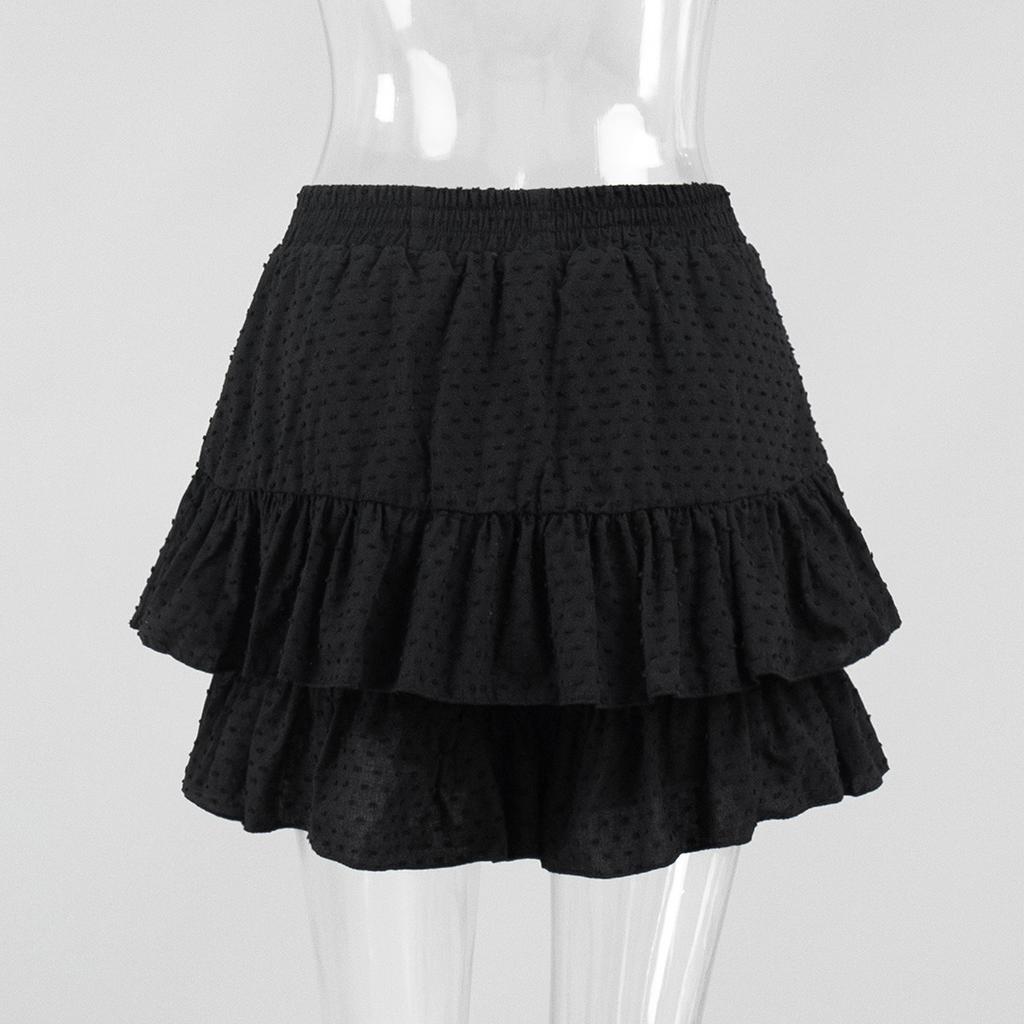 Summer High Waist Cotton Ruffle Hem Shorts Skirt, Solid Polka Dot Korean Style Casual Shorts for Women European American Fashion