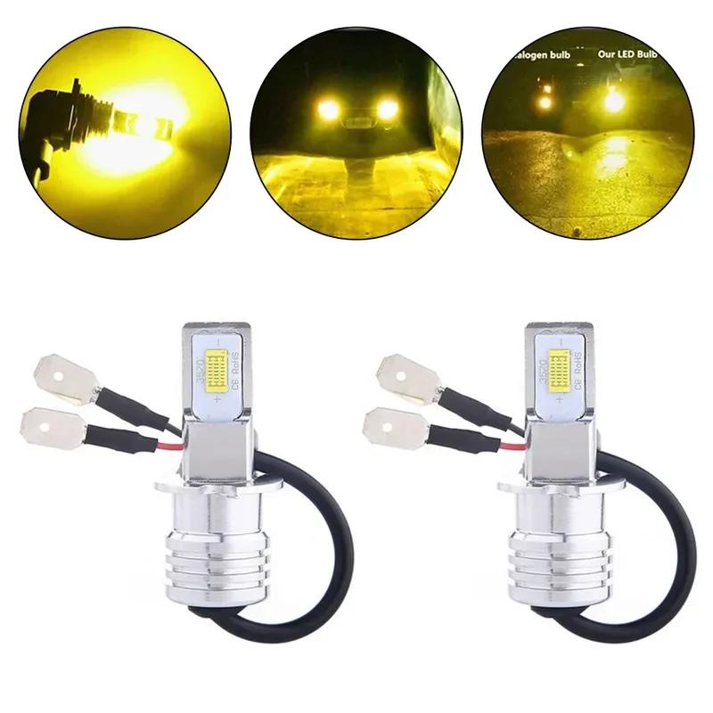 2pcs H3 LED Fog Light Bulbs Conversion Kit Super Bright Canbus 3000K Yellow 80W Car Daytime Running Light LED Driving Lights