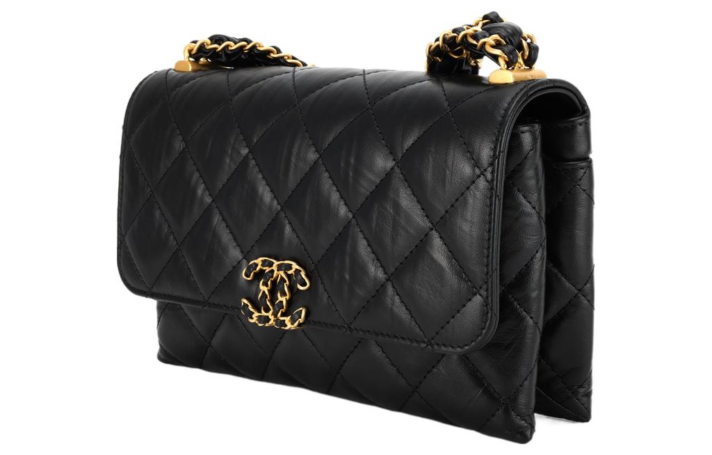 Chanel 23k 19 Hobo Lingge Leather Chain Sewing Leather Tofu Bag Handheld Shoulder Bag Women'S Black