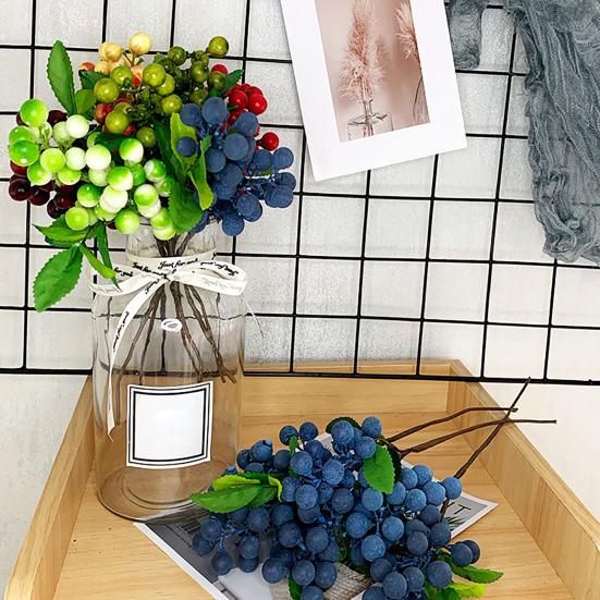 Artificial Flower High Simulation Texture No Maintenance Purple Blue Berries Branch Natural Look Fake Berries