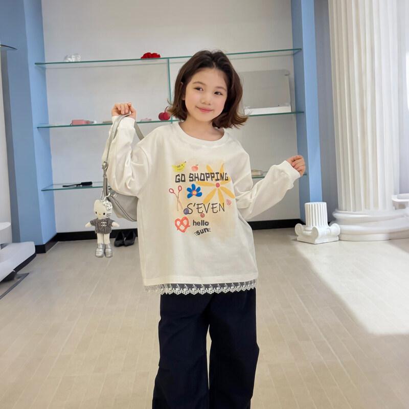 SEVEN BOBI Girls Floral Letter Print Long Sleeve T-Shirt 140cm
