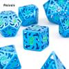 7 Pcs Blue Green Windmill Metal Dice Hollow Metal Polyhedral Dice Set Suitable for Role-Playing RPG  Board Game Card Game