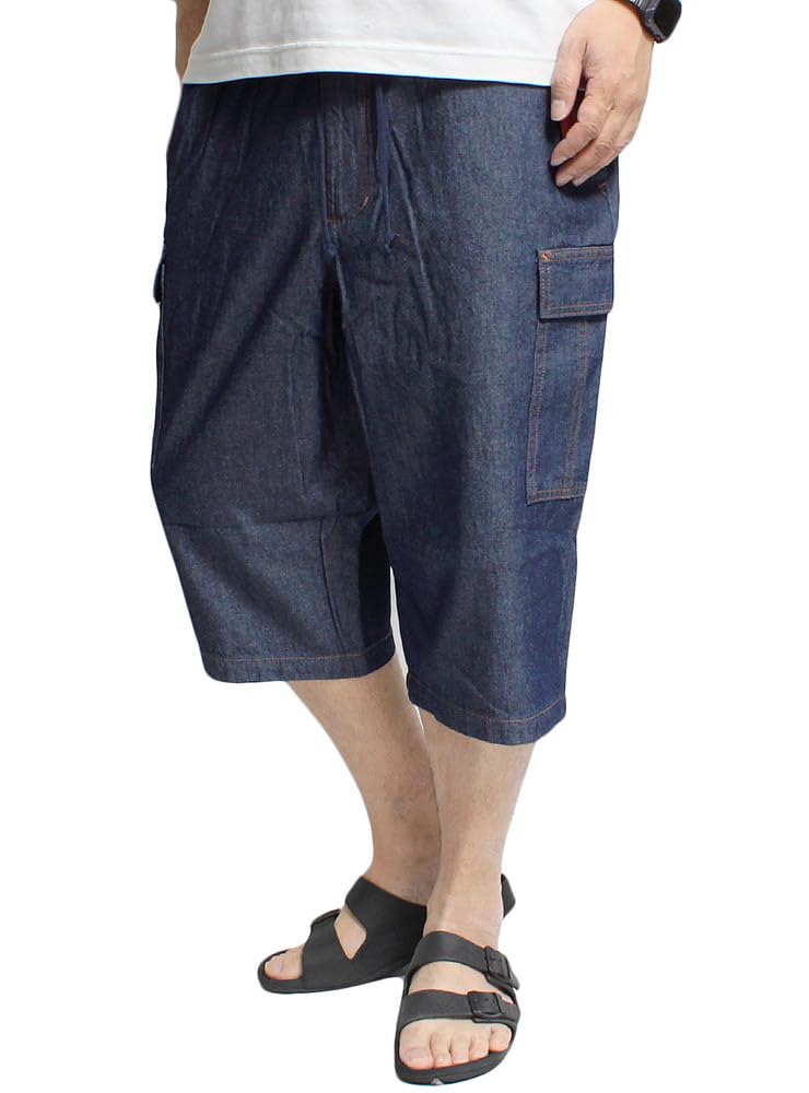 

One Colors Men s 5.0 oz Denim Cropped Pants with Elastic Waist, 3/4 Length, Navy (Size 4L)