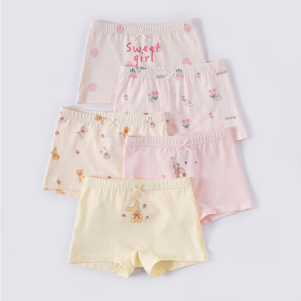 Girls' Pure Cotton Cartoon Boxer Briefs - Antibacterial & Comfortable Toddler Underwear
