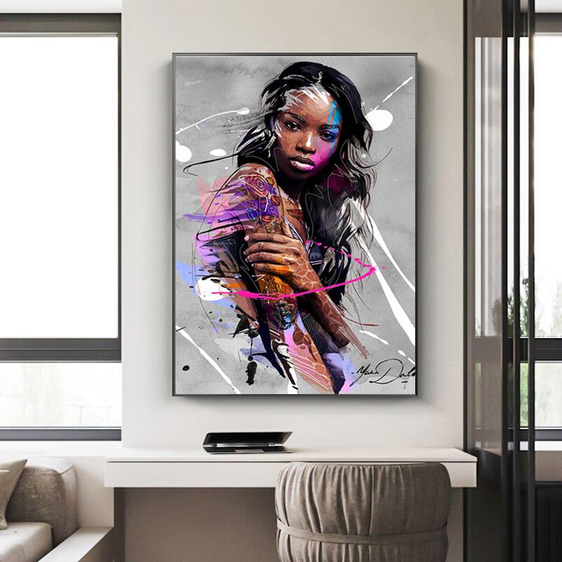 Abstract Graffiti Art Tattoo Woman Canvas Painting Posters and Prints Wall Art Pictures for Living Room Home Decoration Cuadros
