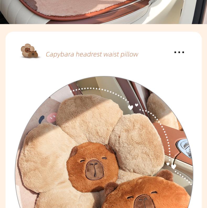 Capybara Plush Car Seat Neck and Lumbar Support Pillow Set