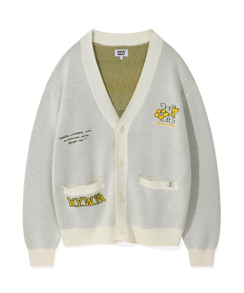 Wacky Willy Kiki & Lily Patch V-Neck Cardigan Cream