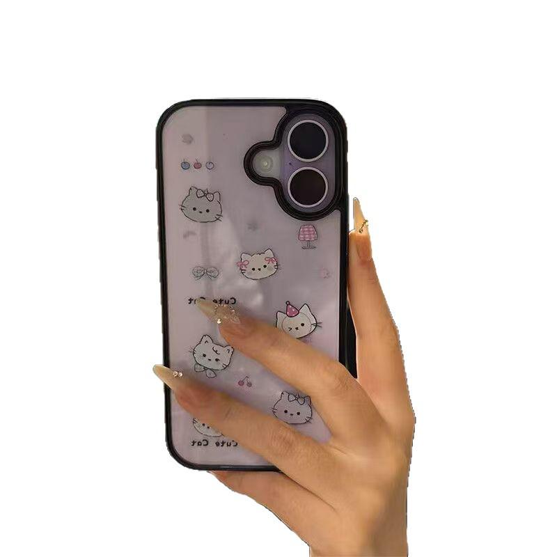 Bow Cat Black Frame Acrylic Case for iPhone 17 Pro Max, 16, 15 Pro, 14/13