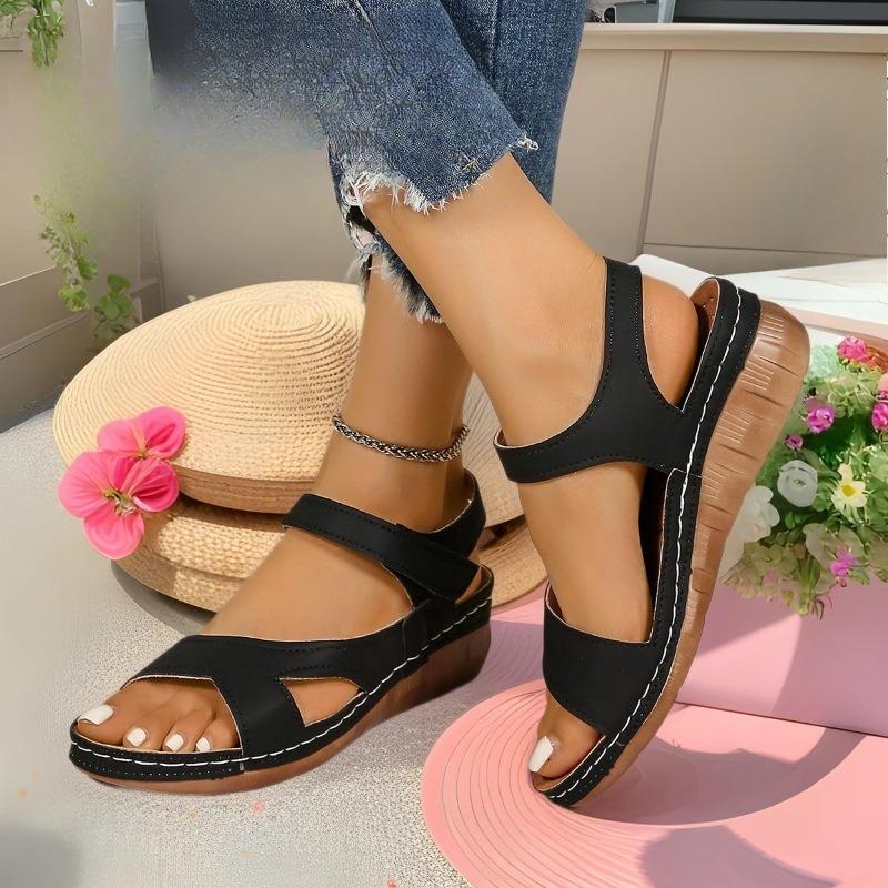 Schuhe im neuen Stil: Klettverschluss Leichte Sandalen mit dicker Sohle, Damenschuhe, Hohle Strandschuhe