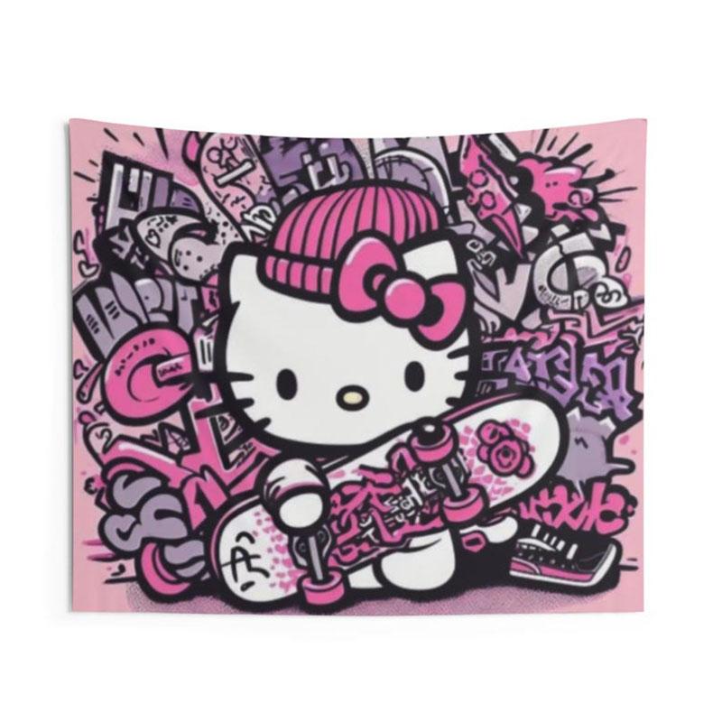 

Sanrio Hello Kitty Cartoon Kawaii Anime Girl Printed Tapestry Wall Hanging Cute Cartoon Style Fantasy Background Home Decoration 74x94cm(29x37in)