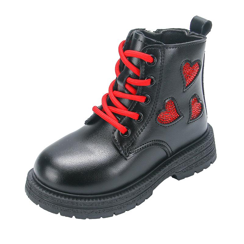Girls Martin boots 2025 autumn and winter new British style children's short boots love princess leather boots girls velvet cotton boots