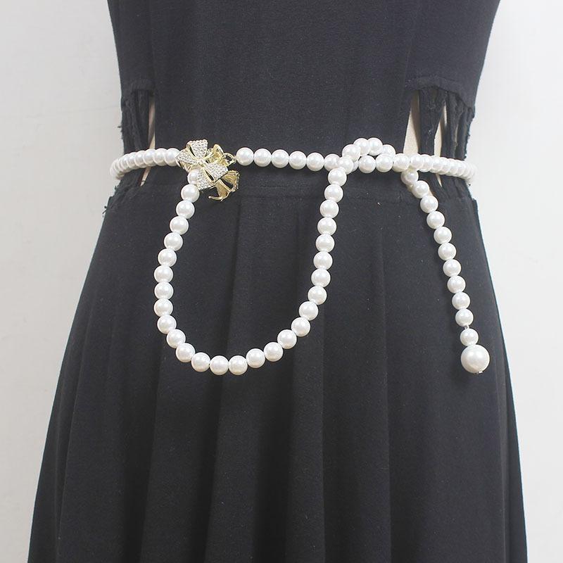 Meier Pearl waist chain - women s shell pearl thin belt - decorative high-end accessory - extended chain length 115
