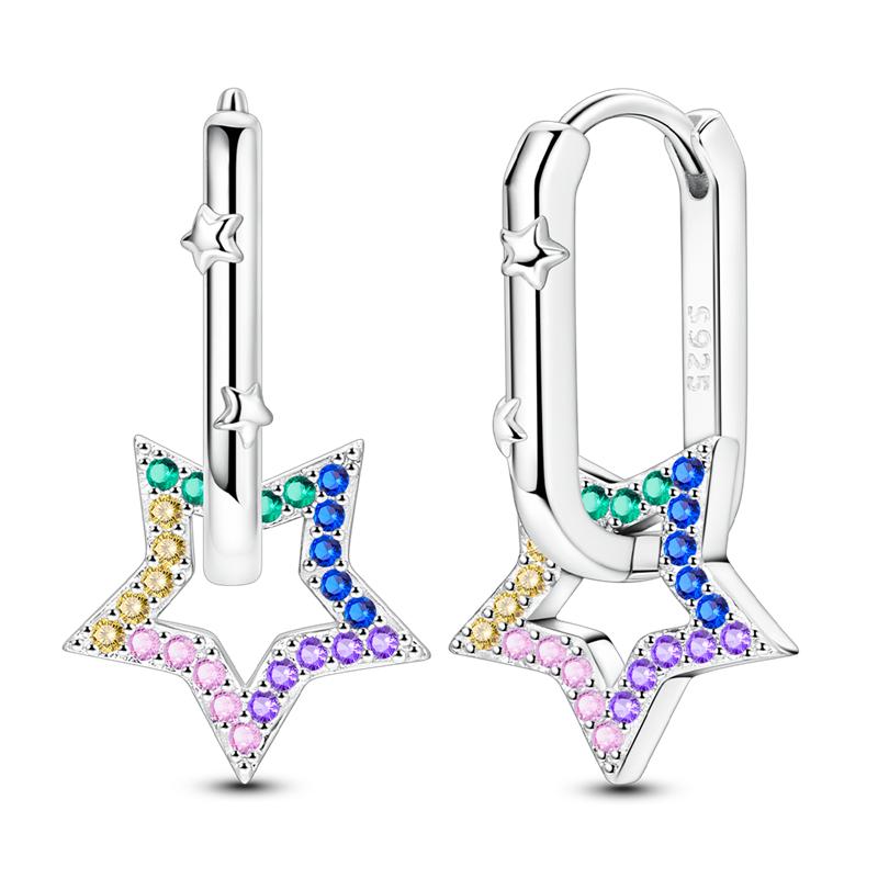 Genuine 925 Silver Love Feather Earrings Fit Original Charms Hoop For Women Girls Stud Earring Fine Jewelry Gifts