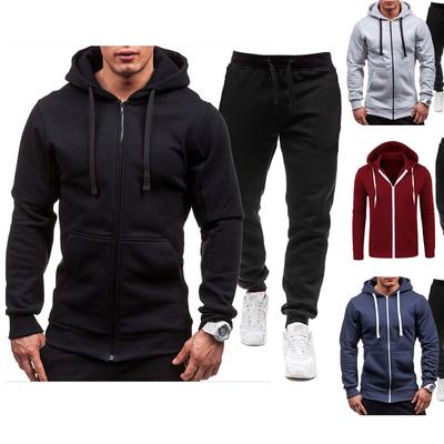 Black 2024 New Casual Sweatshirt Zipper Hooded Sweatshirt Jacket Men's Solid Color Cardigan Sports Men's Sweatshirt Set